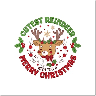 cutest reindeer wish you merry chirstmas Posters and Art